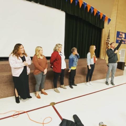 Teachers compete in the Gobble Off. 